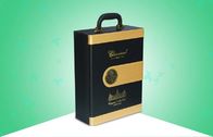 جعبه های بسته بندی کاغذ Upscale / Noble ، جعبه هدیه چوبی شراب با جلوه مخملی طلایی
