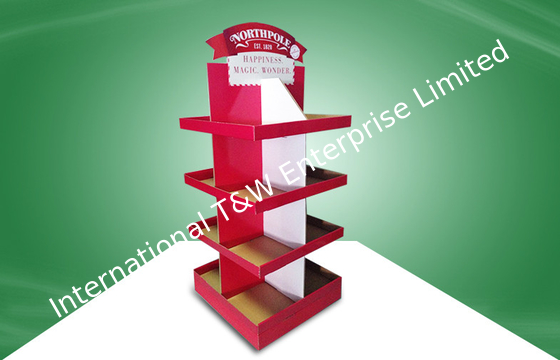 قیمت خوب Red Eco-friendly Corrugated Cardboard Free Standing Display Units Four Shelves Shinning Offset Printing آنلاین